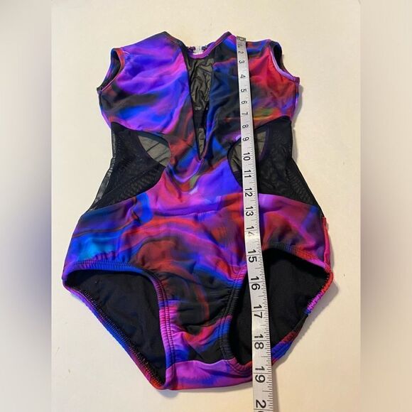 LA dance designs tie dye colorful purple blue OLIVIA LEOTARD mesh cut child LC - Picture 7 of 11